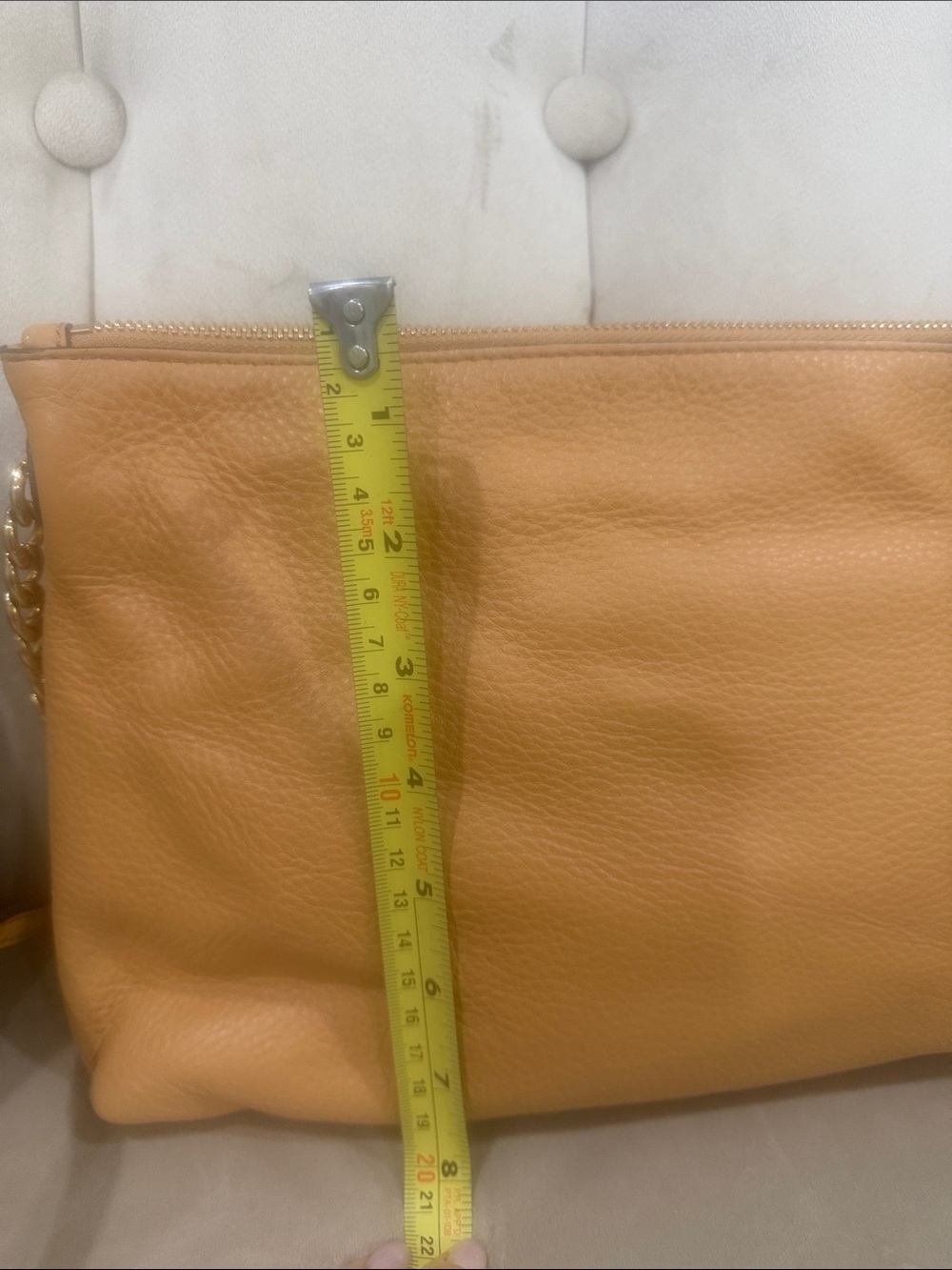 Michael Kors Camel/Tan Leather Crossbody with Gold keychain on the side. - Picture 5 of 8